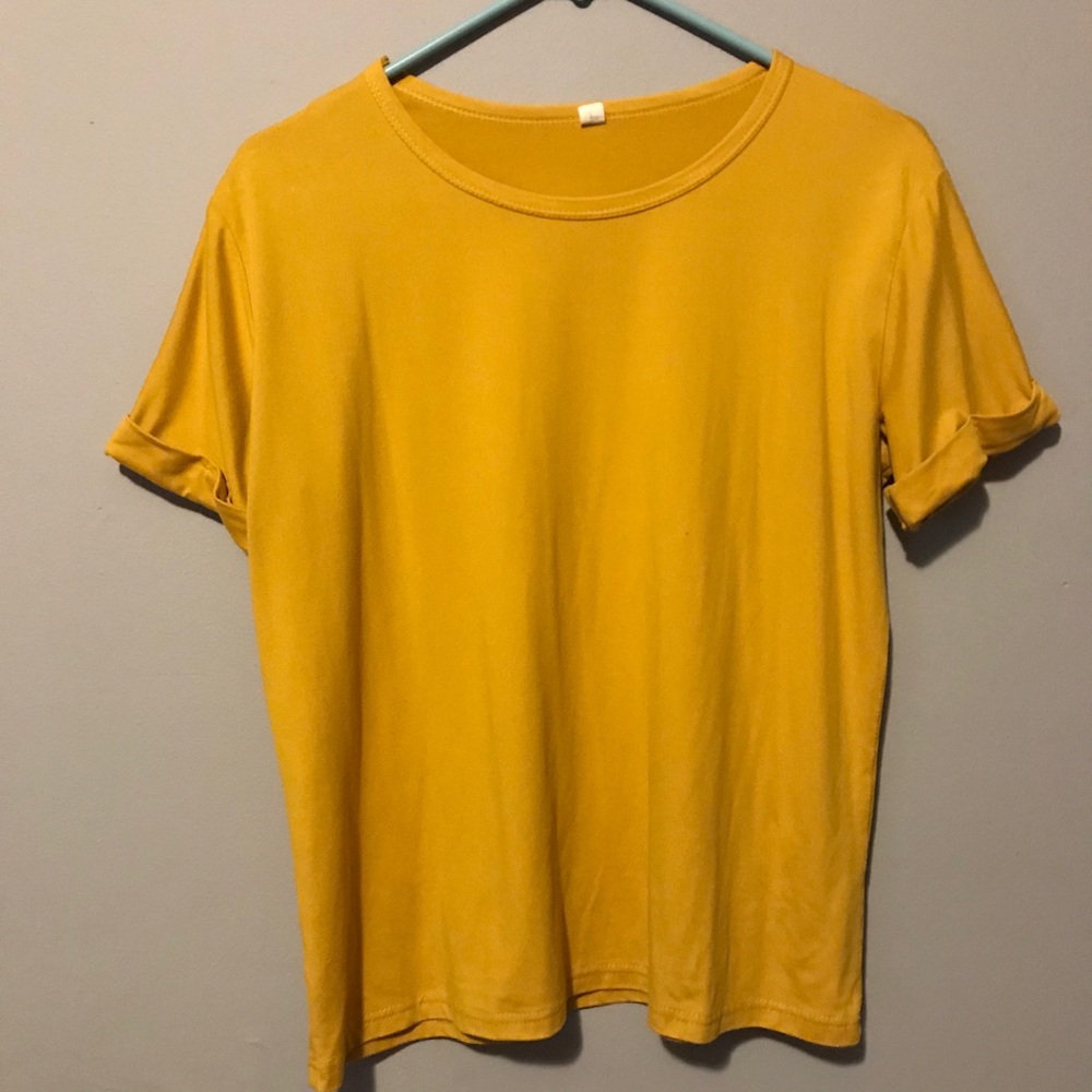 yellow rolled tee